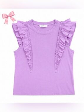 LC Lauren Conrad Ruffle Sleeve Top | Pink Flutter Sleeve Knit Tee | Large